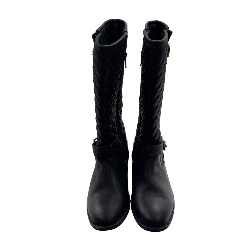 Skechers Girls Black Quilted Knee-High Boots With Gold Buckles & Side Zippers - - Picture 4 of 10